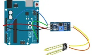 Połączenie Arduino Uno z modułem czujnika wilgotności gleby. Czujniki Arduino mierzą wilgotność.