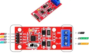 Moduł TTL na RS485 do Arduino. Pozwala na komunikację między urządzeniami z interfejsem TTL a siecią RS485.