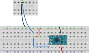 Układ Arduino z czujnikiem temperatury DS18B20 na płytce stykowej.