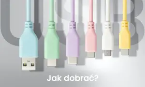 Kolorowe kable USB z różnymi końcówkami. Opis żył kabla USB pomoże Ci wybrać odpowiedni.