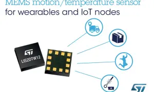 Akcelerometr MEMS LIS2DTW12 do urządzeń noszonych i IoT, wykrywa ruch (skok), temperaturę i lokalizację (ciężarówka, paczka).
