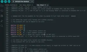 Kod dla ESP32 z użyciem SPI, konfiguracja pinów dla wyświetlacza TFT.