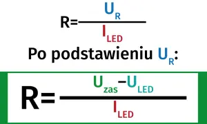 Obliczenia pokazują, jak podłączyć rezystor do żarówki LED, uwzględniając napięcie zasilania i LED.