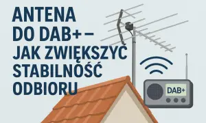 Antena do DAB+ z drutu: jak zrobić, by poprawić stabilność odbioru? Ilustracja pokazuje antenę na dachu i radio.