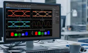 Analiza sygnału na monitorze, z wykresem SPI - HF i I2C - Standard, pokazująca parametry interfejsu.