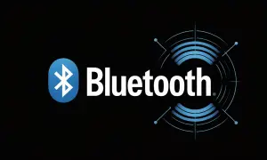 Logo Bluetooth z napisem "Bluetooth" i grafiką symbolizującą zasięg, sugerującą technologię bluetooth 5.4.