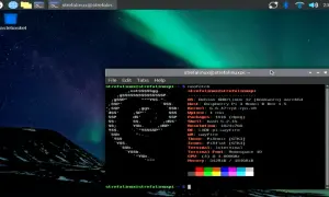 Na ekranie Raspberry Pi widać terminal z informacjami o systemie i uruchomionym programie neofetch. To idealne narzędzie do monitorowania postępów w raspberry pi programowanie.