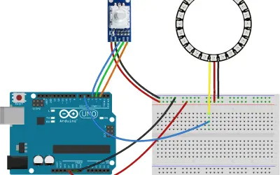 Połączenie enkoder Arduino z pierścieniem LED na płytce stykowej.