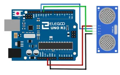 Połączenie modułu HC-SR04 z Arduino Uno R3. Czujnik ultradźwiękowy HC-SR04 mierzy odległość.