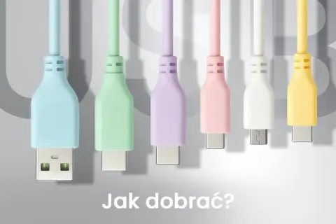 Kolorowe kable USB z różnymi końcówkami. Opis żył kabla USB pomoże Ci wybrać odpowiedni.