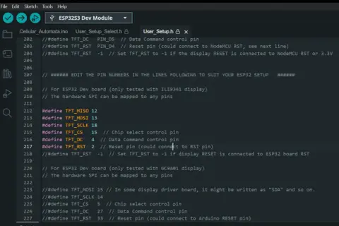 Kod dla ESP32 z użyciem SPI, konfiguracja pinów dla wyświetlacza TFT.