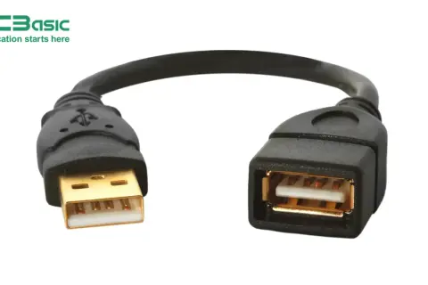 Złoty adapter USB, który pozwala na podłączenie urządzeń. Schemat połączenia jest prosty.