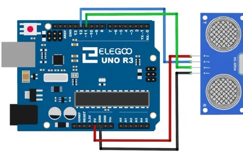 Połączenie modułu HC-SR04 z Arduino Uno R3. Czujnik ultradźwiękowy HC-SR04 mierzy odległość.