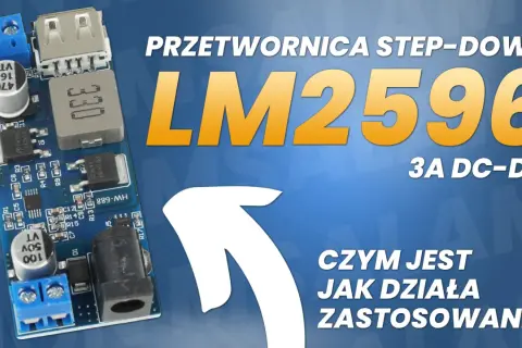 Schemat przetwornicy step-down LM2596 z portem USB i złączem DC.