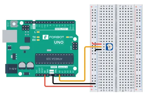 Arduino Uno z podłączonym potencjometrem cyfrowym do płytki stykowej.