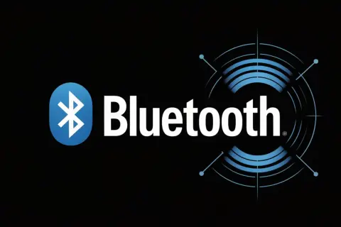 Logo Bluetooth z napisem "Bluetooth" i grafiką symbolizującą zasięg, sugerującą technologię bluetooth 5.4.