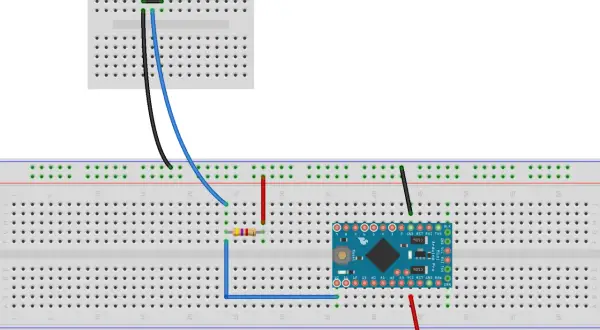 Układ Arduino z czujnikiem temperatury DS18B20 na płytce stykowej.
