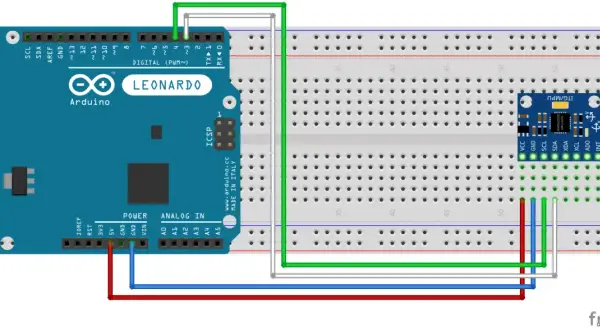 Połączenie akcelerometru Arduino MPU-6050 z płytką styków.