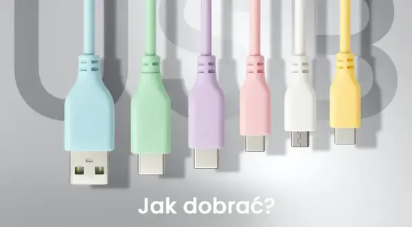 Kolorowe kable USB z różnymi końcówkami. Opis żył kabla USB pomoże Ci wybrać odpowiedni.