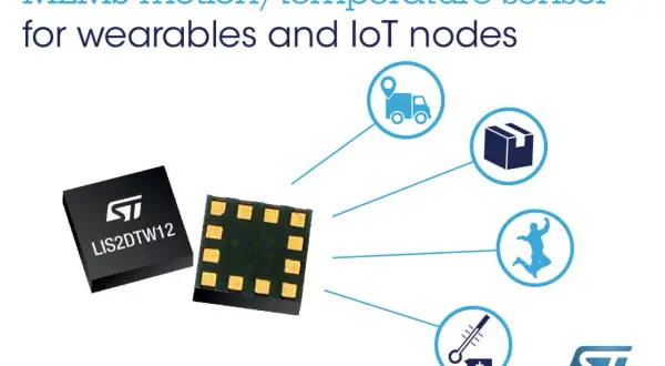 Akcelerometr MEMS LIS2DTW12 do urządzeń noszonych i IoT, wykrywa ruch (skok), temperaturę i lokalizację (ciężarówka, paczka).