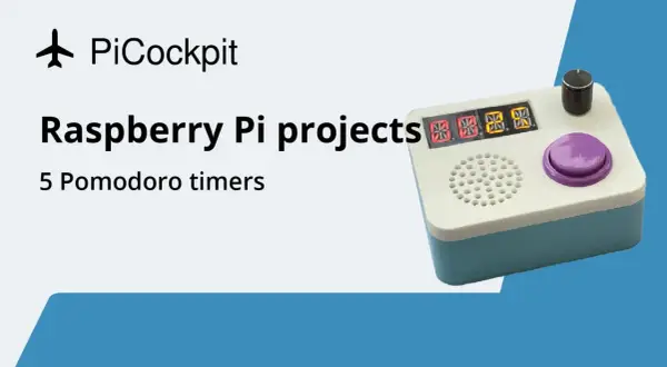 PiCockpit: Raspberry Pi projects - 5 Pomodoro timers. Urządzenie z wyświetlaczem cyfrowym, przyciskiem i pokrętłem, idealne do projektów z Raspberry Pi Pico.