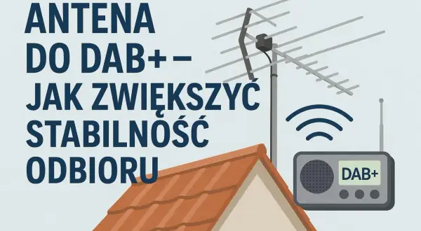 Antena do DAB+ z drutu: jak zrobić, by poprawić stabilność odbioru? Ilustracja pokazuje antenę na dachu i radio.
