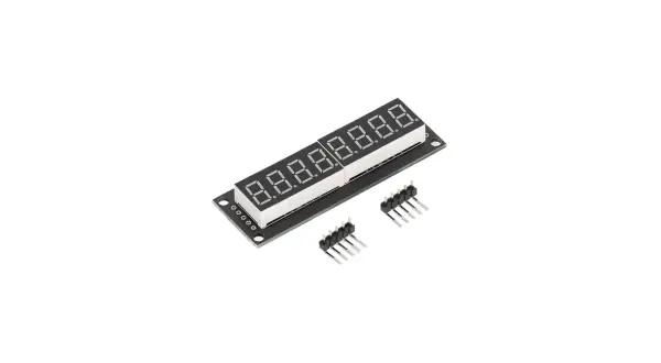 Wyświetlacz 7-segmentowy z modułem tm1637, idealny do projektów DIY. Pokazuje cyfry 8.8.8.8.