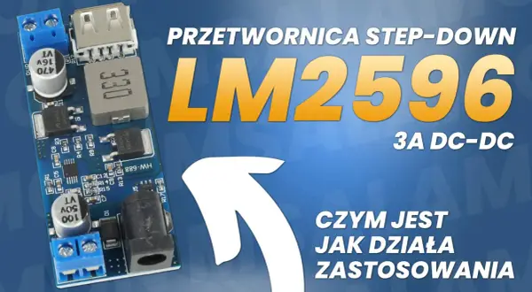 Schemat przetwornicy step-down LM2596 z portem USB i złączem DC.