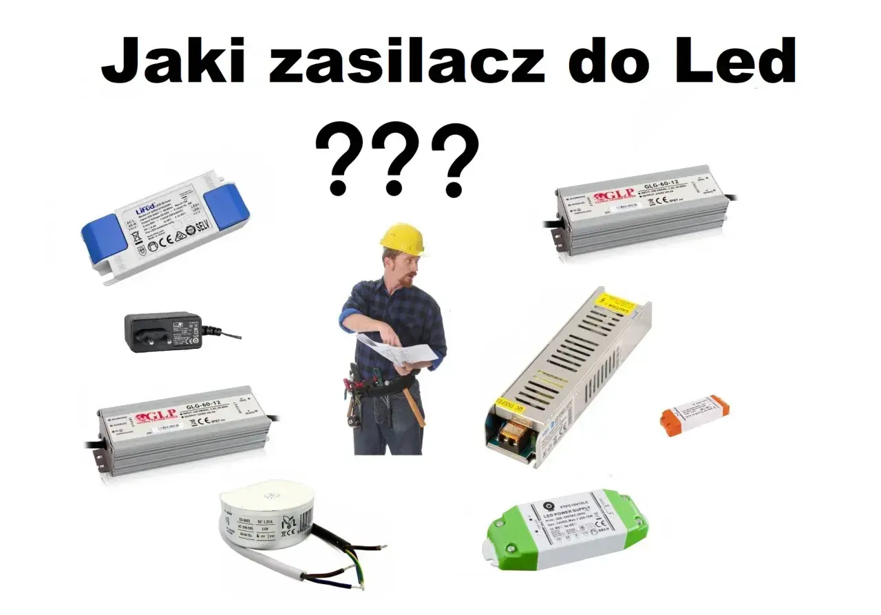 Budowlaniec z planami zastanawia się, jaki zasilacz do LED wybrać spośród wielu modeli.