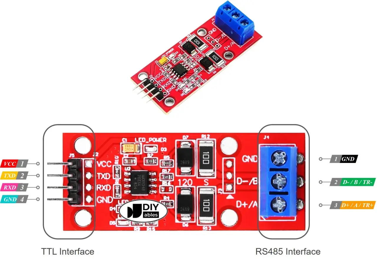 Moduł TTL na RS485 do Arduino. Pozwala na komunikację między urządzeniami z interfejsem TTL a siecią RS485.