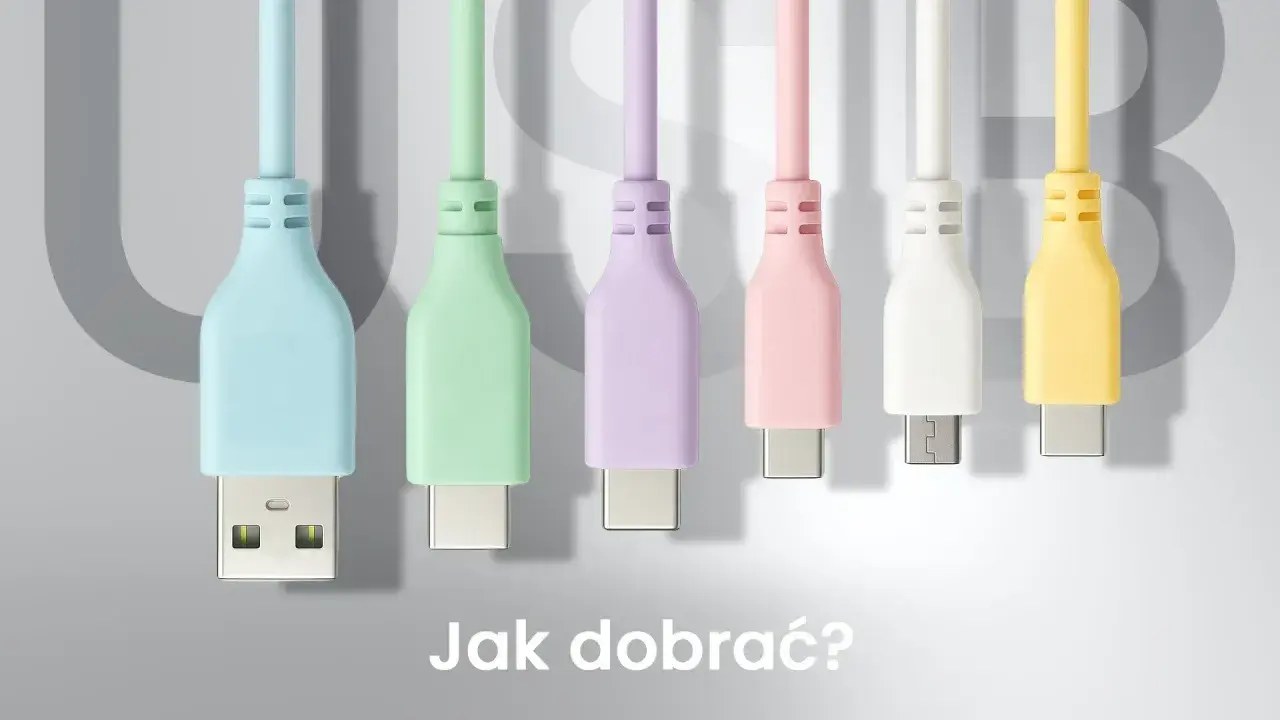 Kolorowe kable USB z różnymi końcówkami. Opis żył kabla USB pomoże Ci wybrać odpowiedni.