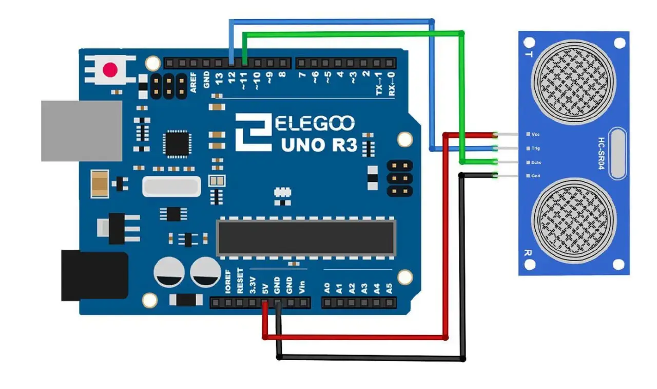 Połączenie modułu HC-SR04 z Arduino Uno R3. Czujnik ultradźwiękowy HC-SR04 mierzy odległość.