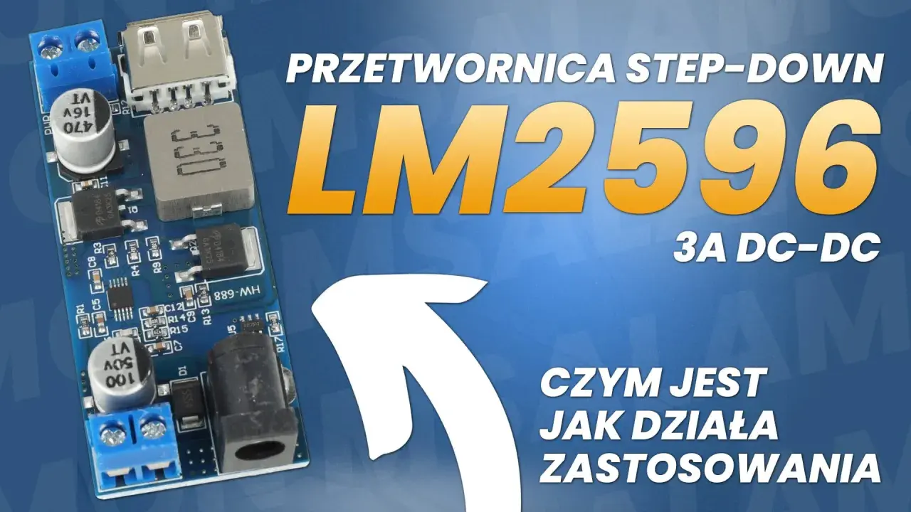 Schemat przetwornicy step-down LM2596 z portem USB i złączem DC.