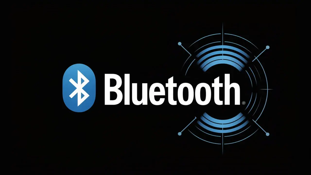 Logo Bluetooth z napisem "Bluetooth" i grafiką symbolizującą zasięg, sugerującą technologię bluetooth 5.4.