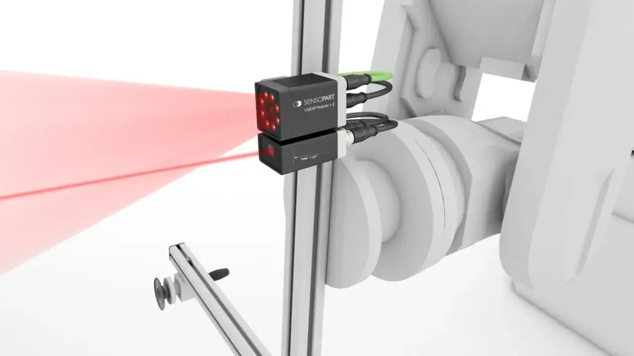 Czujnik laserowy VISOR Robotic Z emituje czerwony promień, skanując przestrzeń.