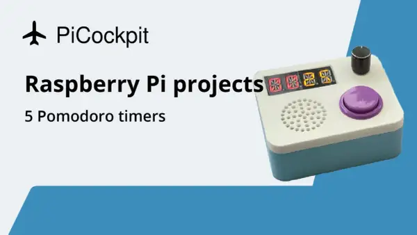 PiCockpit: Raspberry Pi projects - 5 Pomodoro timers. Urządzenie z wyświetlaczem cyfrowym, przyciskiem i pokrętłem, idealne do projektów z Raspberry Pi Pico.