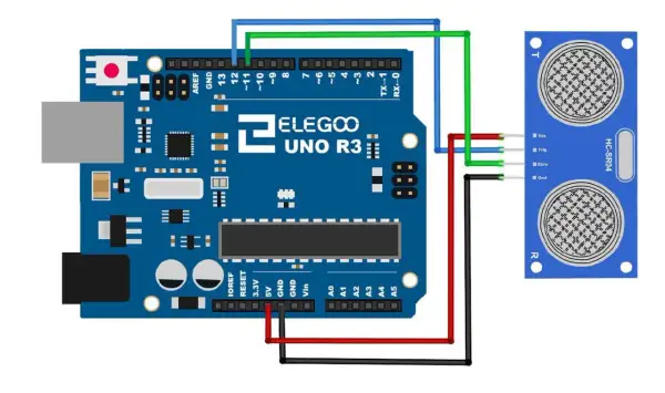 Połączenie modułu HC-SR04 z Arduino Uno R3. Czujnik ultradźwiękowy HC-SR04 mierzy odległość.