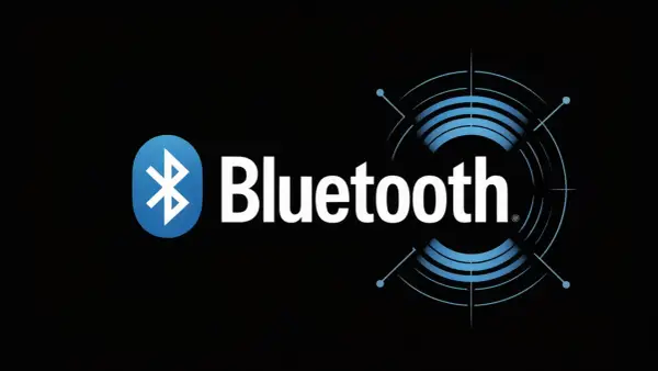 Logo Bluetooth z napisem "Bluetooth" i grafiką symbolizującą zasięg, sugerującą technologię bluetooth 5.4.